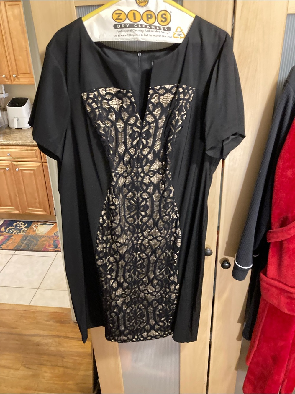 dressbarn Black Midi Dress with Cream Lace Panel